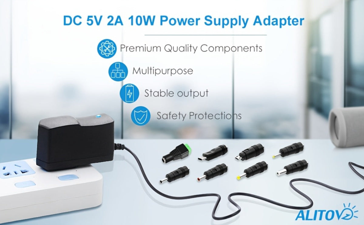 Universal 5V 2A Power Adapter 9-in-1 with 8 Tips - AC/DC 10W Power Supply Type-C Micro-USB Barrel Connectors for Router CCTV LED Strip TV Box - product image 8