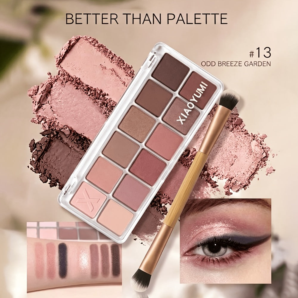 Eyeshadow Palette 12 Colors with Brush 2-in-1 Eyeshadow & Blush – Shimmer Glitter Matte Pearlescent Shades, Waterproof Long-Lasting Light Pink Series, Travel Size Eye Makeup for Wo - product image