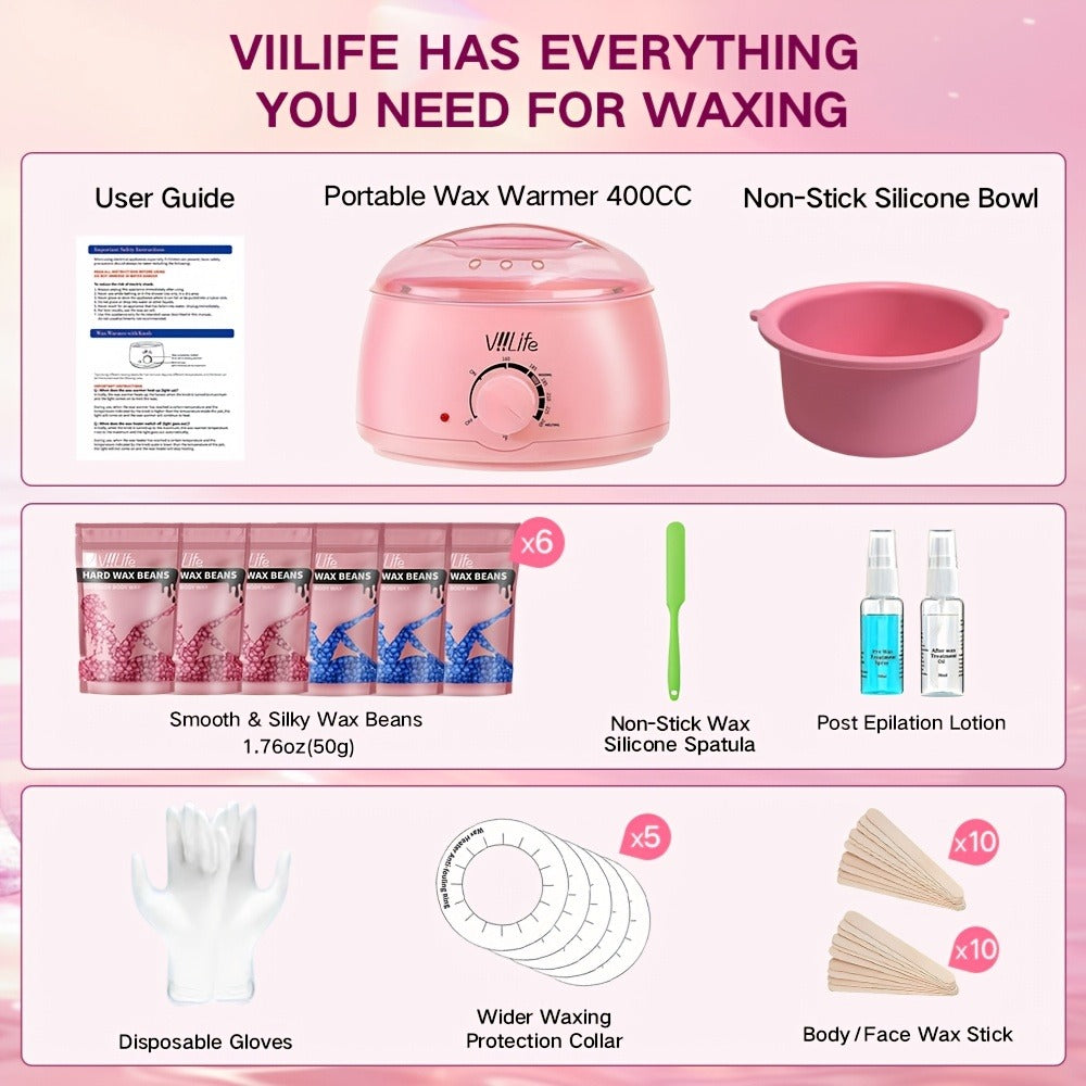 Hard Wax Warmer Kit 43 Piece Complete Home Waxing Set with Pink Hard Wax Beads - No Strip Hair Removal for Face Eyebrow Body Brazilian Bikini Underarm - Professional Wax Pot Machin - product image 3