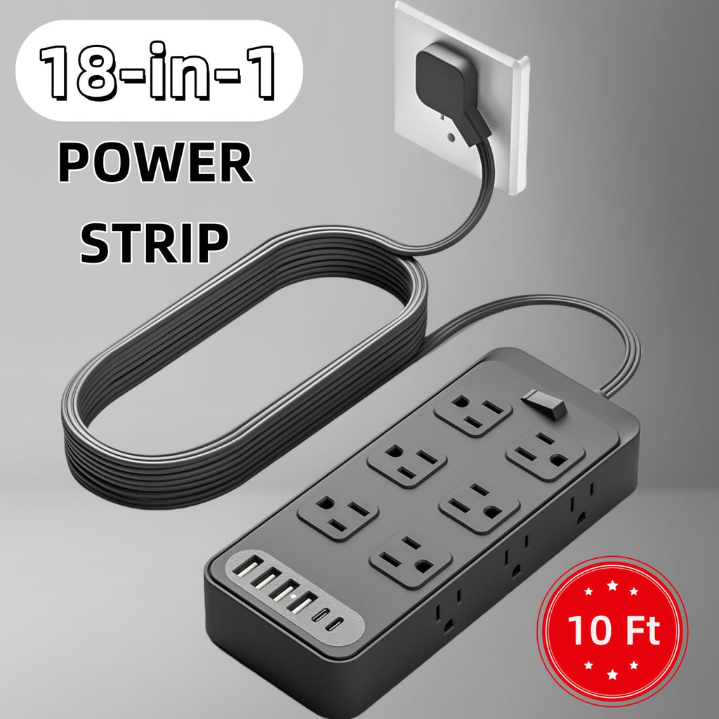 USB Extension Cord Power Strip 18-in-1 with 12 AC Outlets 6 USB Ports Surge Protector Overload Protection Switch 5FT 10FT for Home Kitchen Office Travel Accessories Black White - product image 14