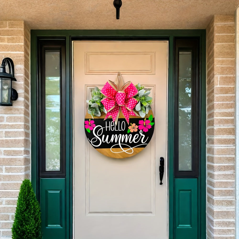 Summer Door Hanger for Front Door - Hello Summer Spring Wreath All Season Door Decor Farmhouse Hanging Sign for Home Porch Entryway Indoor Outdoor Wall Decoration - product image 4