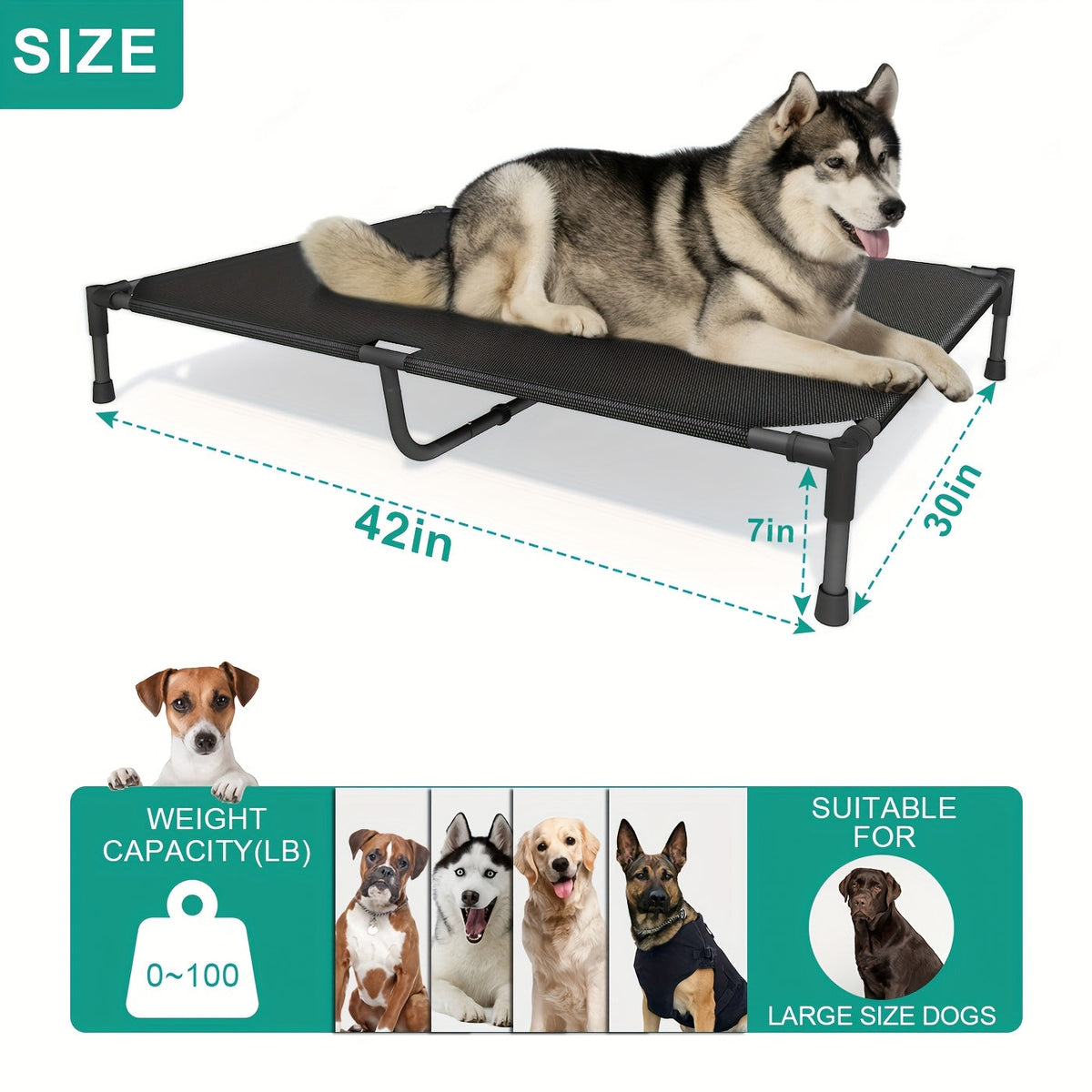 Elevated Dog Bed Cooling Cot – Breathable Mesh Dog Cot for Indoor and Outdoor Use, No-Tool Assembly Anti-Slip Feet Frame for Small Medium Large XL Dogs - product image 5