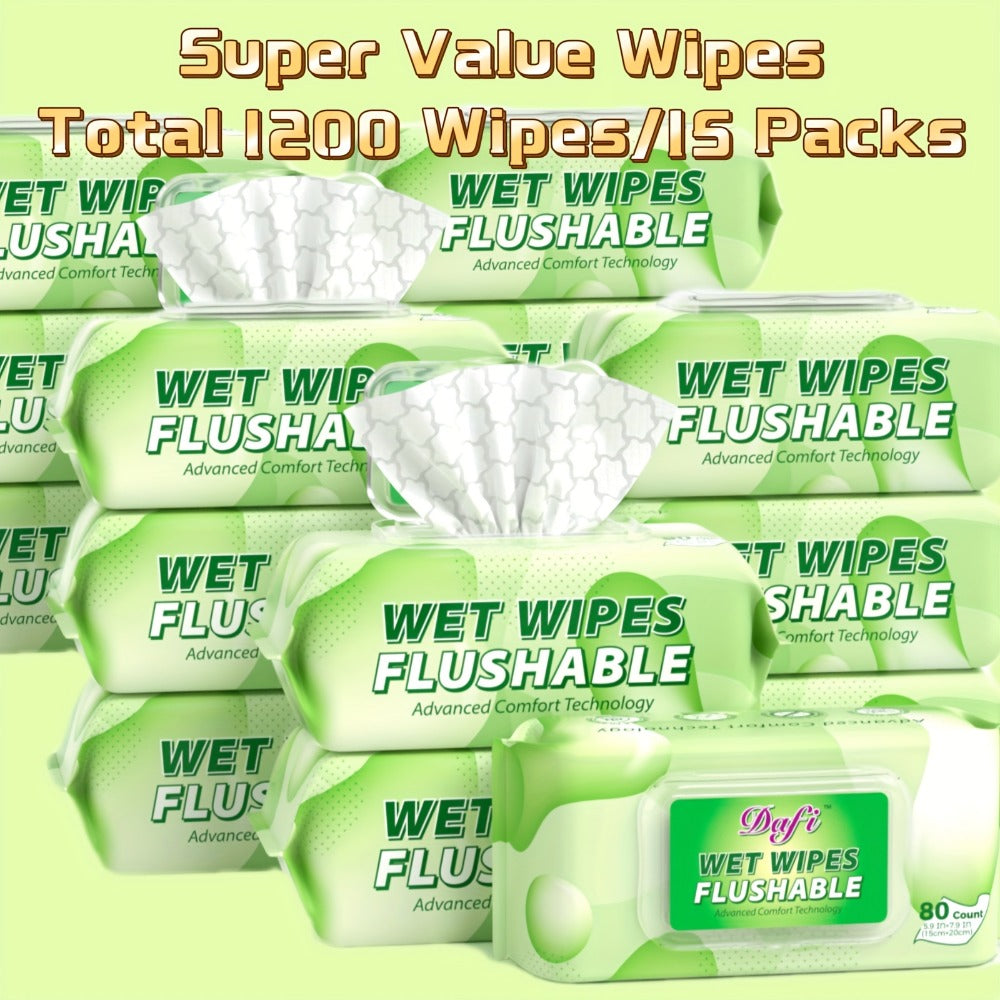 Flushable Wipes for Adults 1200 Count 15 Packs Unscented Toilet Wipes No Alcohol 100% Plant Based Fibers Septic Safe Sewer Safe Wet Wipes Bulk Value Pack for Sensitive Skin Persona - product image 3