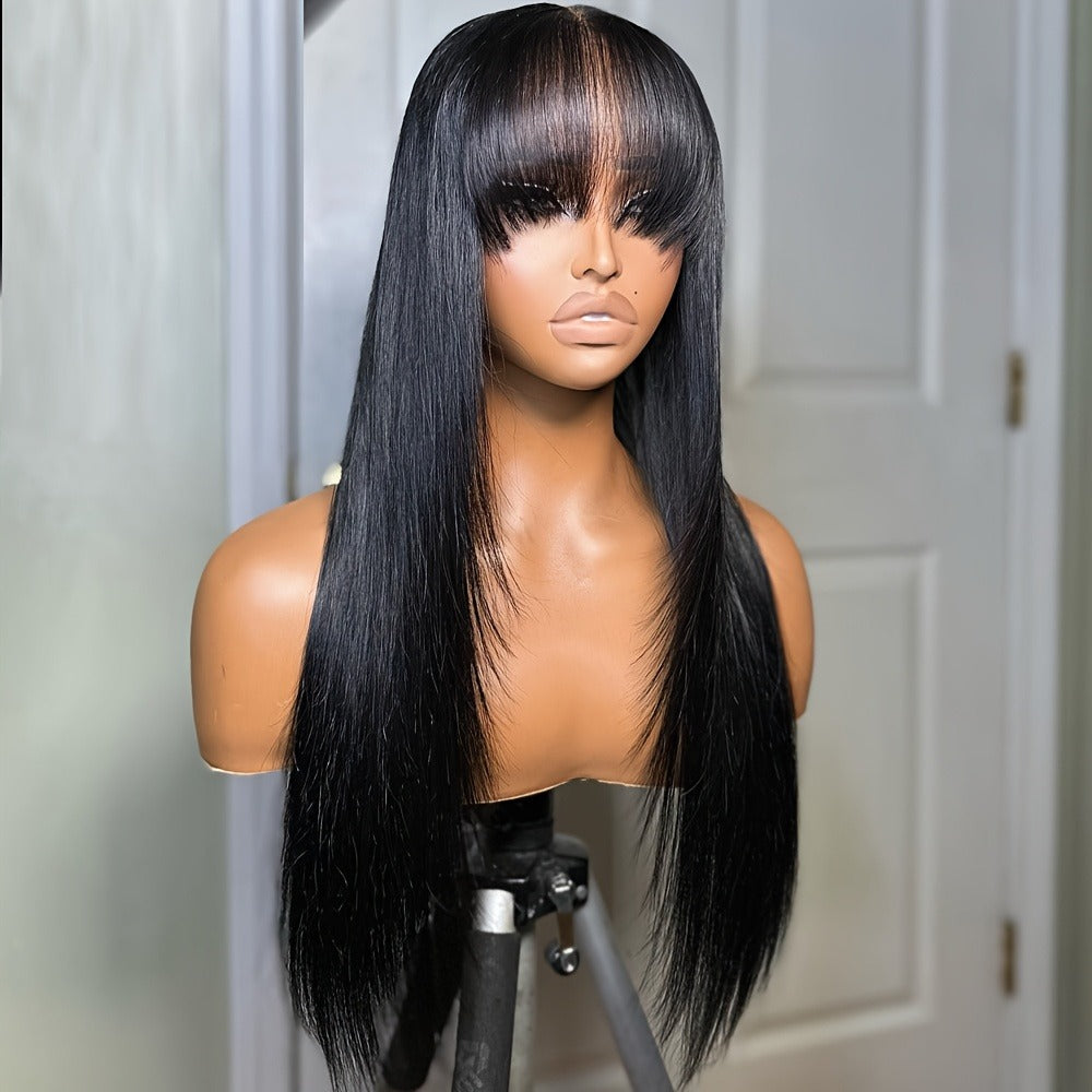 Curtain Bangs Lace Front Wig Synthetic Glueless 26 Inch Long Straight Pre-Bleached Realistic Scalp Natural Hairline 5 Colors Daily Wear Women - product image