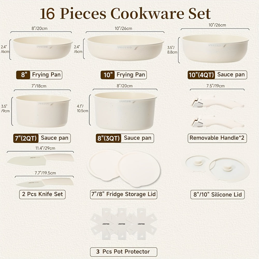 Detachable Handle Cookware Set 16 & 26 Piece Non-Stick PFOA-Free – Stackable Space-Saving Pots and Pans | Oven Safe 480°F Induction Compatible | RV Camping Kitchen Cooking Set in B - product image 8