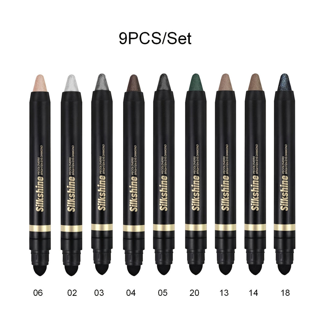 Metallic Eyeshadow Stick Set 9pcs Waterproof Long-Lasting Eye Makeup Kit — Shimmer Crayon Eye Brightener Highlighter & Eyeliner Pen with Brush, Women Beauty Gift - product image 10