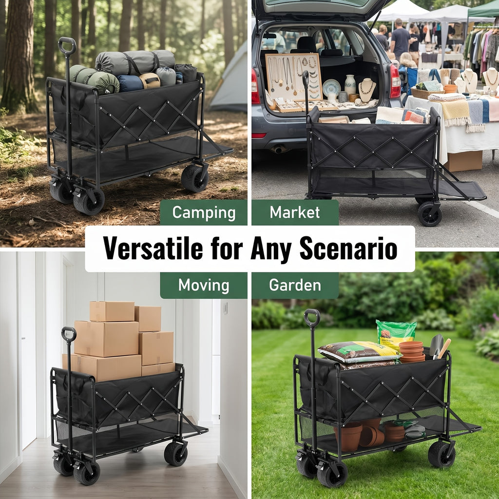 360/ 520/580/600 Lbs Collapsible Wagon Cart with Wheels Foldable - Folding Utility Heavy Duty Wagons Carts for Grocery Sports Garden Shopping Camping - product image 17