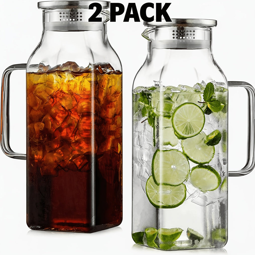 Glass Pitcher with Lid & Handle 68oz – Square Borosilicate Water Jug for Fridge – Heat Resistant Iced Tea Carafe, Cold Brew Coffee Server & Beverage Pitcher - product image 2