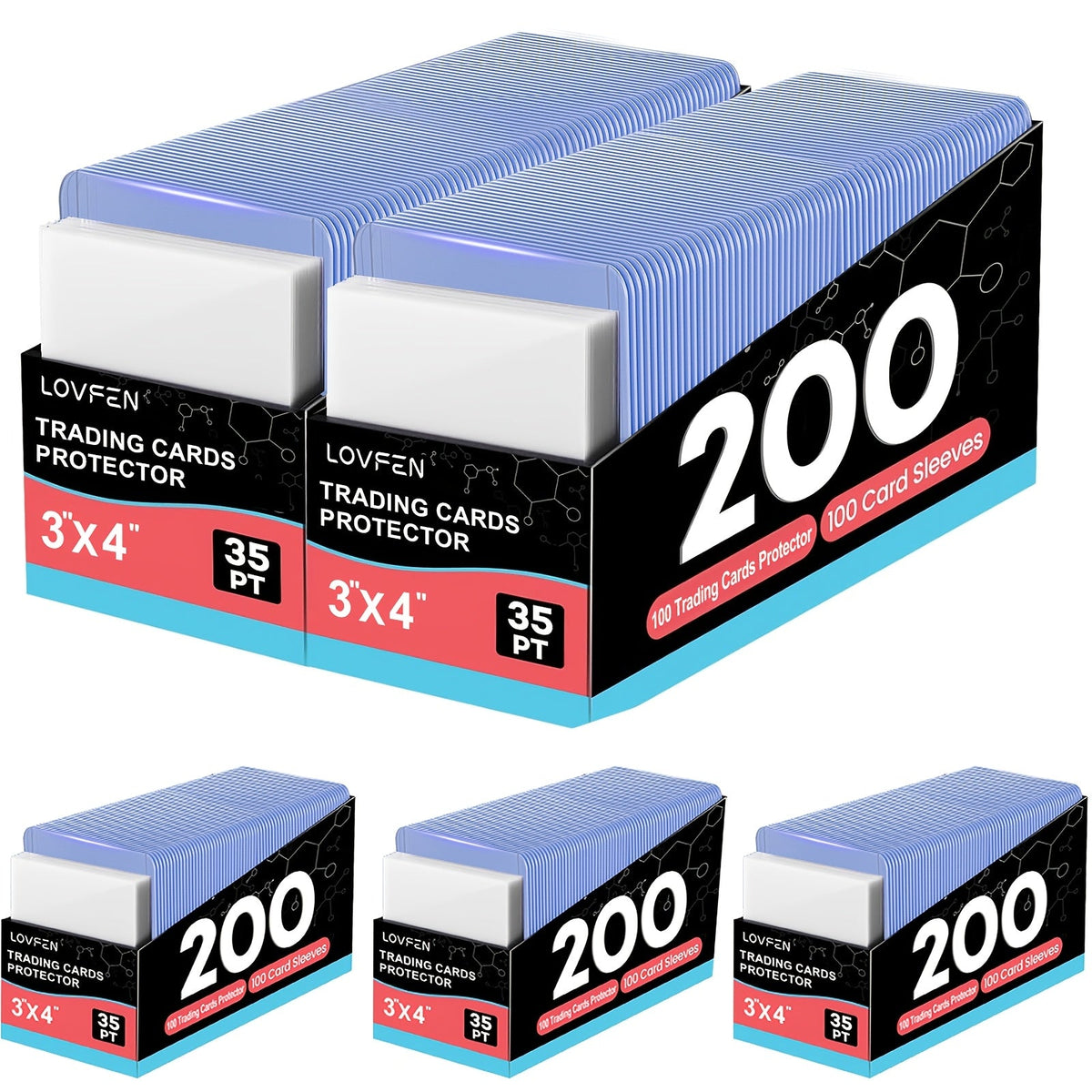 100/200/500/2000 Count Regular Top Loading Card Holders for Baseball Football Sports Trading Cards | Card Toploads & Sleeves 3x4 Hard Plastic Combo