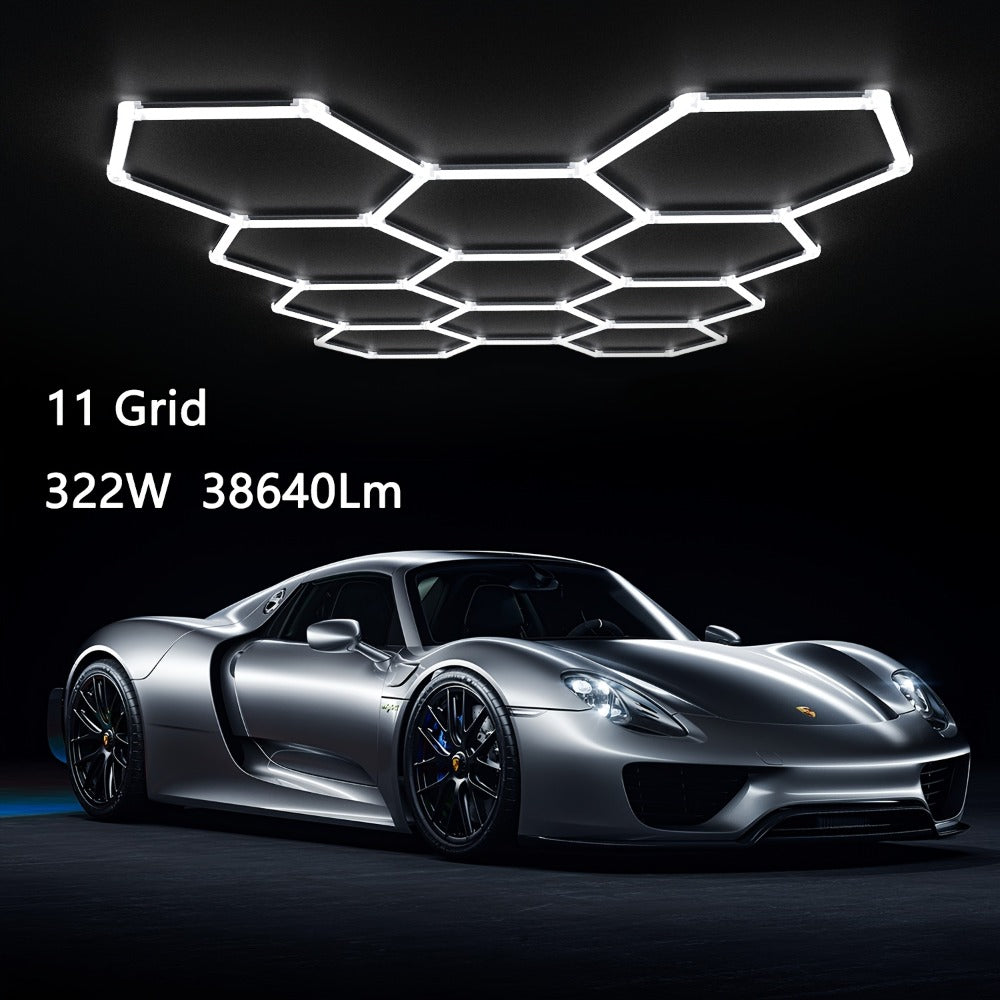 LED Hexagonal Garage Light 6500K – Super Bright Daylight White Shop Light 42W–620W for Auto Detailing, Warehouse, Workshop, Basement & Gym (1 to 32 Grids, Hex Frame Available) - product image 9