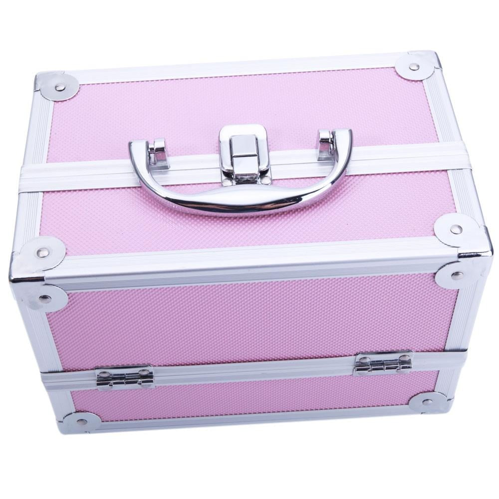 Aluminum Makeup Train Case with Wheels Large Capacity Lockable Cosmetic Trolley Organizer Adjustable Dividers Retractable Handle for Makeup Artists Salon Travel Black Silver Pink B - product image 23