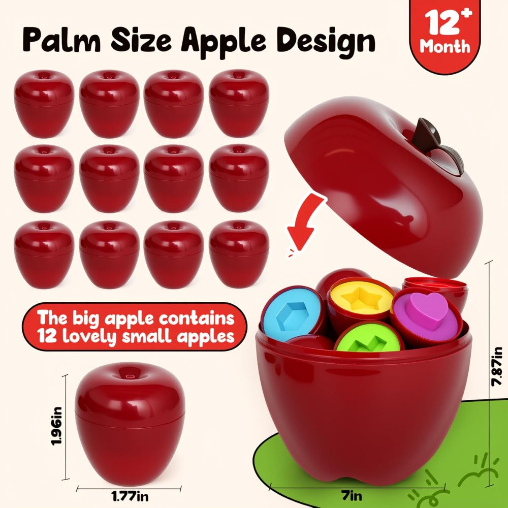 Geometric Color Sorting Matching Game, Fine Motor Skills Cognitive Development Montessori Learning Toy for Boys Girls, First Birthday Baby Shower Gift – Apple Shape Sorter Toy for Toddlers Ages 10M-3 Years