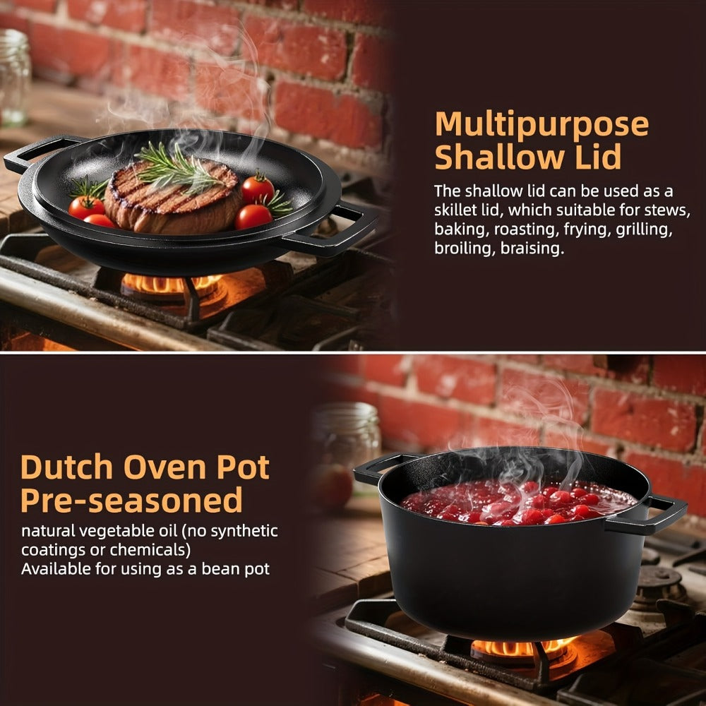 Cast Iron Dutch Oven Set 5.1QT & 7QT with Skillet Lid – Pre-Seasoned 2-in-1 Cookware for Stovetop, Induction, Oven, Campfire & BBQ, Sourdough Bread Baking, Frying, Camping - product image 10