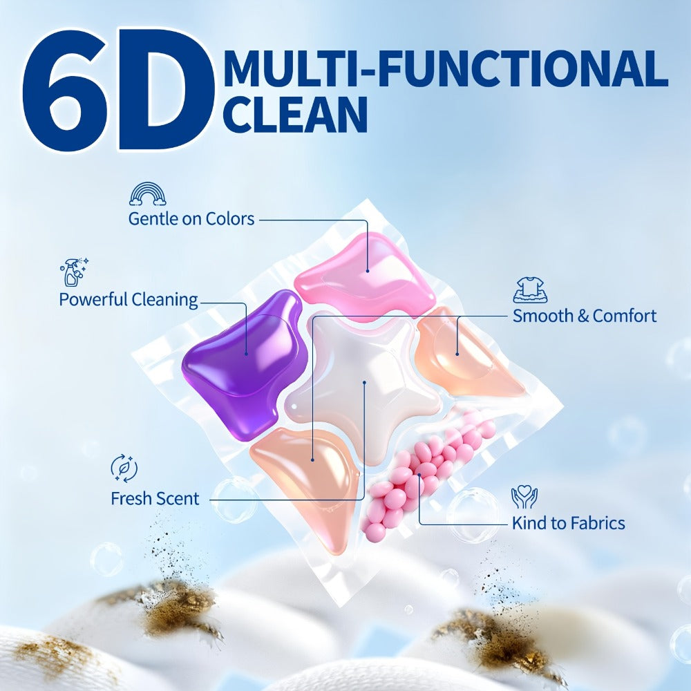 Laundry Pods 6-in-1 Concentrated – 60 Pcs 480g Deep Clean & Tough Stain Removal, Quick Dissolve No Residue, Spring Meadow Long-Lasting Fragrance, HE Compatible Washing Machine Dete - product image 4