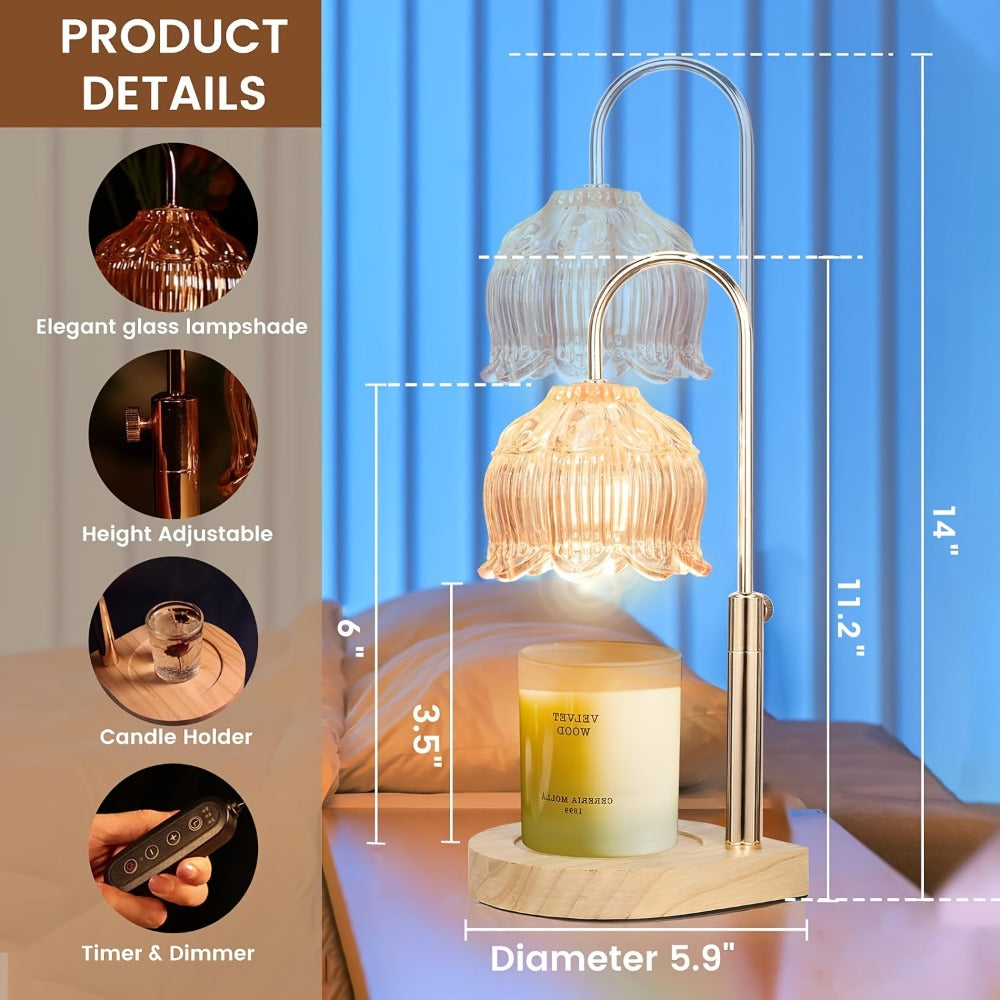 Candle Warmer Lamp Adjustable Height Dimmable Flameless Scented Wax Melt Vintage Iron Tabletop Light with Timer 120V Plug-In for Home Decor Bedroom Living Room Mother's Day Christm - product image 2