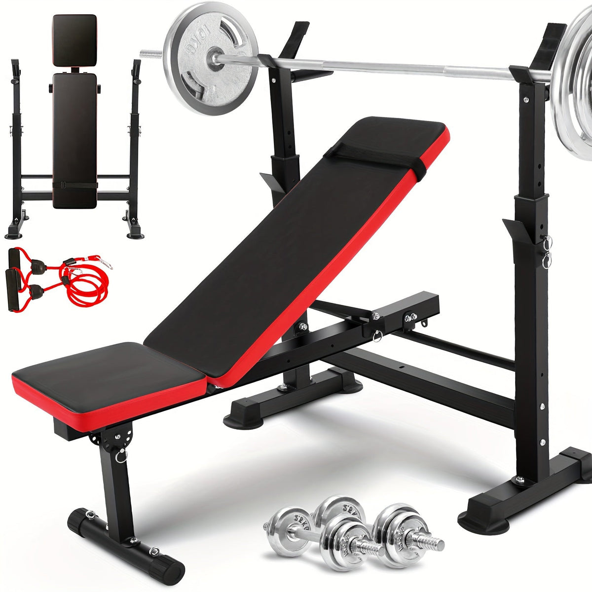 Adjustable Weight Bench Set – 3-Second Fast Fold, Full Body Strength Training for Press, Curl & Squat Exercises – Collapsible Home Gym Workout Bench with Squat Rack, Leg Developer & Preacher Curl Pad
