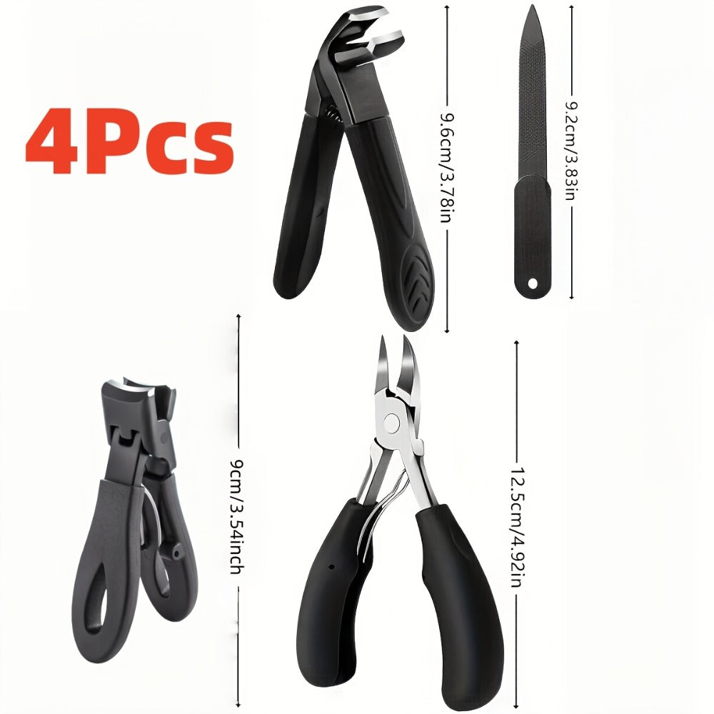 Nail Scissors Set 4pcs for Elderly & Seniors — Extended Handle Curved Blade Anti-Splash Manicure Pedicure Kit, Heavy Duty Professional Home Nail Care with Nail File for Limited Mob - product image 4
