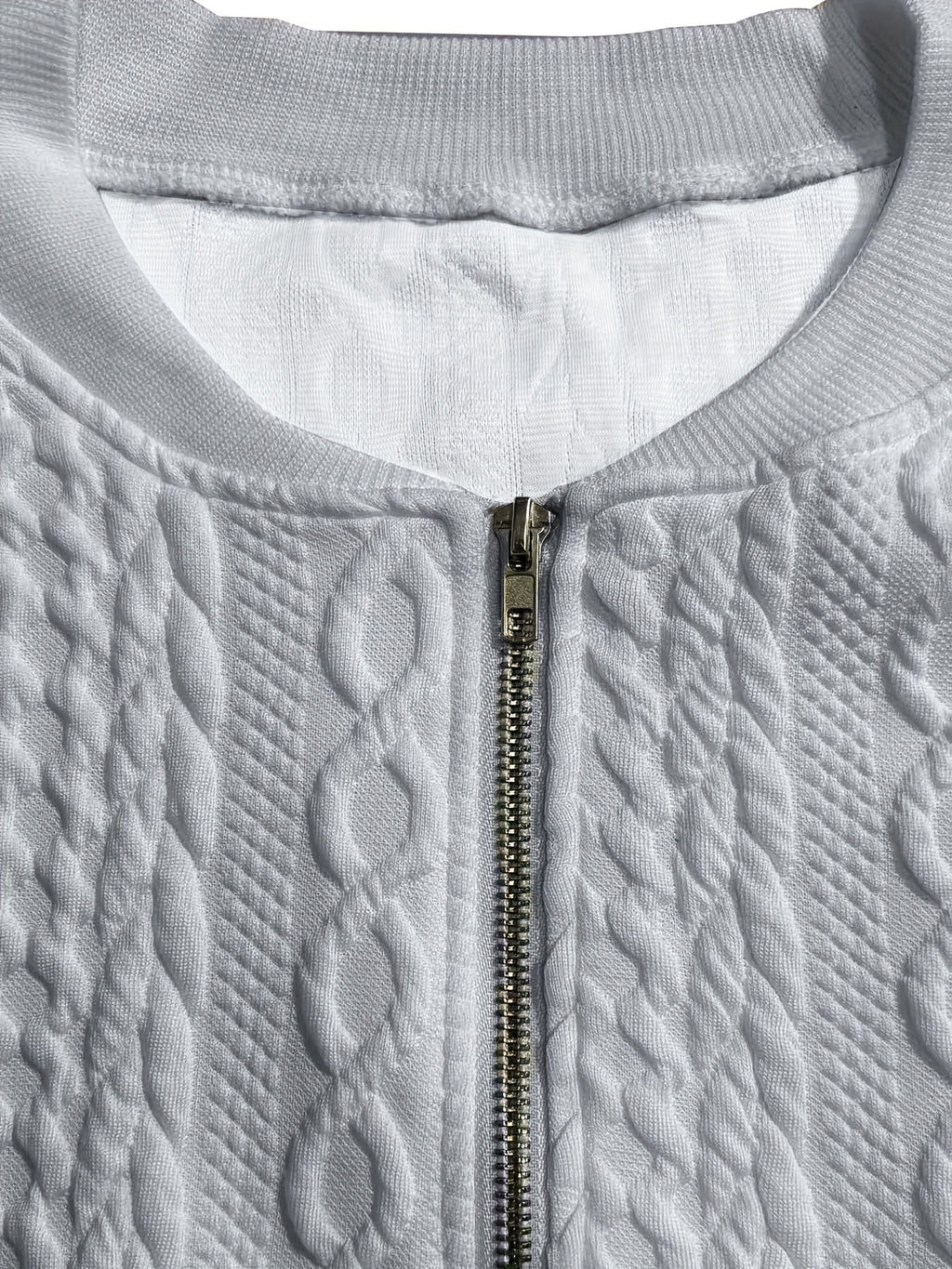 Plus Size, Plus Size Zip Up Textured Solid Jacket, Casual Long Sleeve Outerwear for Fall & Spring, Women's Plus Size Clothing - product image 25
