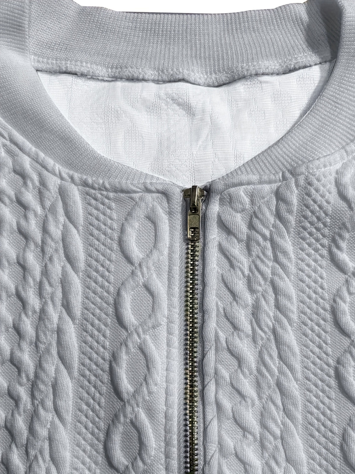 Plus Size, Plus Size Zip Up Textured Solid Jacket, Casual Long Sleeve Outerwear for Fall & Spring, Women's Plus Size Clothing - product image 25
