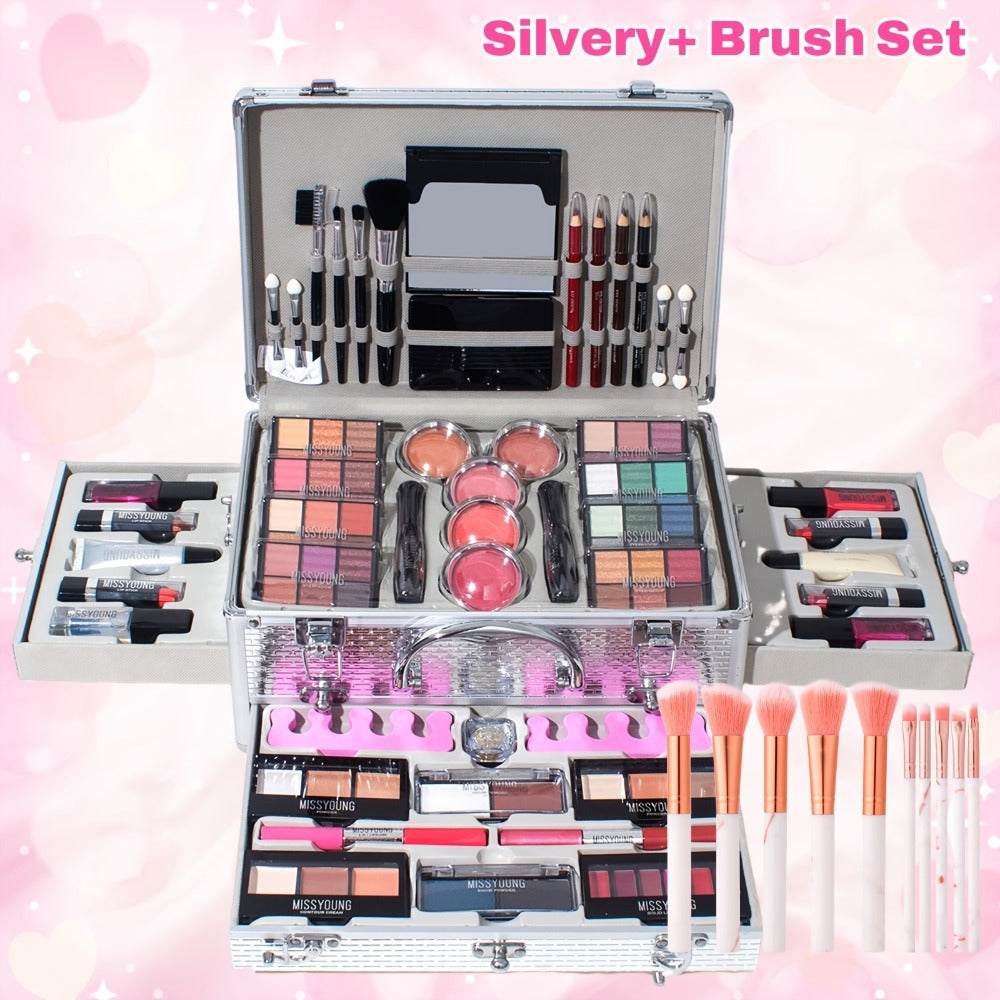 106-Piece Luxury Makeup Gift Set Complete Full Face Beauty Kit – Eyeshadow Palette Lipstick Lip Gloss Blush Mascara Eyeliner Concealer Loose Powder & 10 Marble Brushes for Women Be - product image 5
