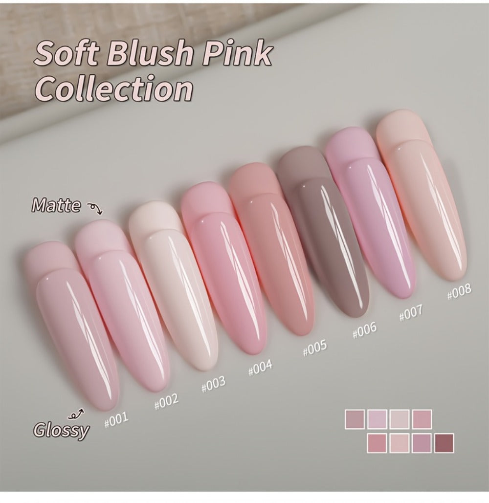 Gel Nail Polish Set 8 Colors Semi-Permanent Soak-Off LED Cure Long-Lasting Manicure Kit - 0.51oz Each Bottle Gentle Pink Shades 001-008 DIY Home Salon Nail Art Gift for Women - product image 13