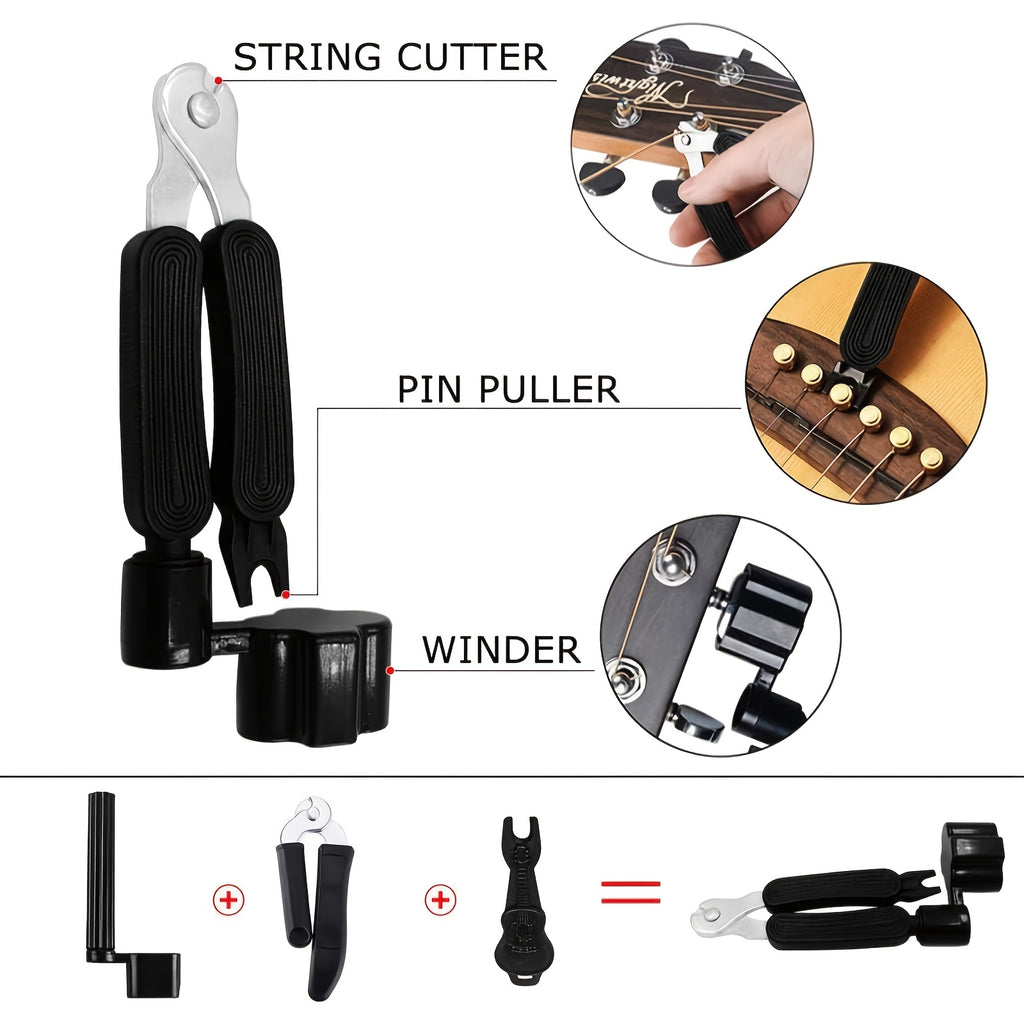 60pcs Acoustic Guitar Accessories Kit Including Guitar Strings, Tuner, Capo, 3-in-1 Restring Tool, Pick Holder, Bridge Pins, Nuts & Saddles, Finger Protector, Finger Picks, Fretboard Stickers