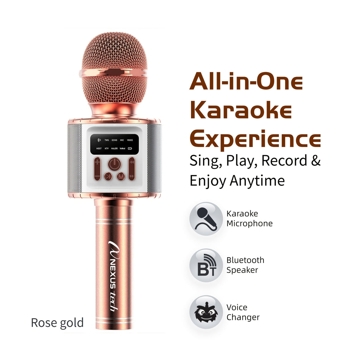 Wireless Karaoke Microphone Speaker with LED Lights and Fun Voice Changer - Portable Singing Mic, Perfect for Holiday Parties, Christmas Family Gatherings, New Year Celebrations