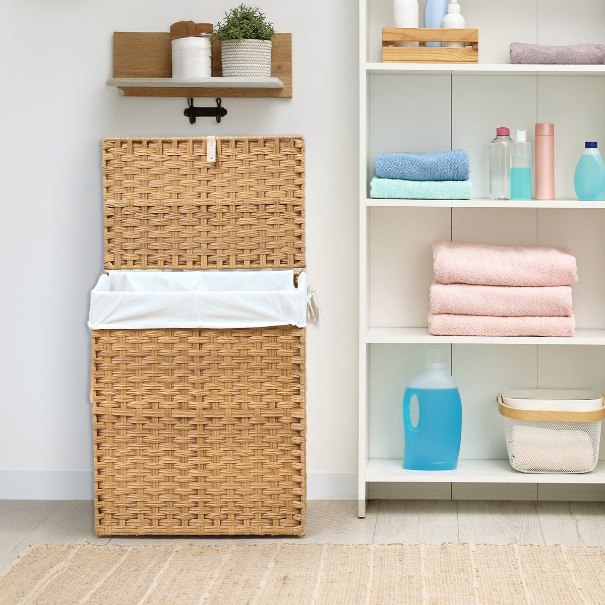 Laundry Hamper with Lid Large Capacity Woven Rattan Storage Basket, Collapsible Clothes Hamper with Handles & Removable Liner, Foldable Breathable Wicker Basket for Bedroom Home Do - product image 20