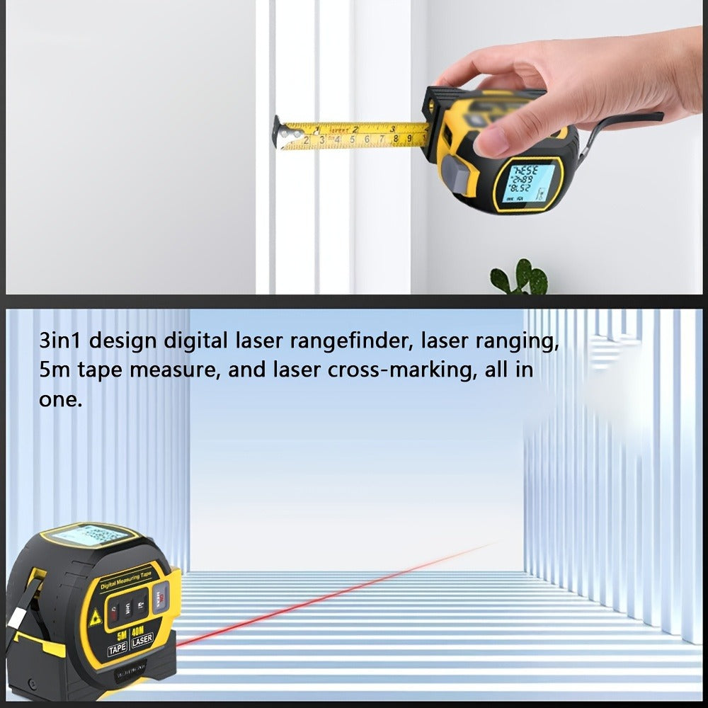 Laser Distance Meter 3-in-1 60M Laser Rangefinder with 5M Tape Measure Laser Cross Line Area Volume Pythagorean Measurement 20 Data Memory for Construction Housing Survey - product image 4