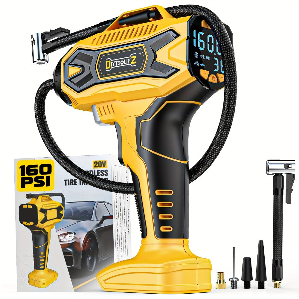 Cordless Tire Inflator 160PSI Portable Air Compressor Compatible with DeWalt 20V / 18V Battery – Digital Pressure Gauge, Fast Inflation for Cars, Motorcycles, Bicycles & Sports Bal - product image