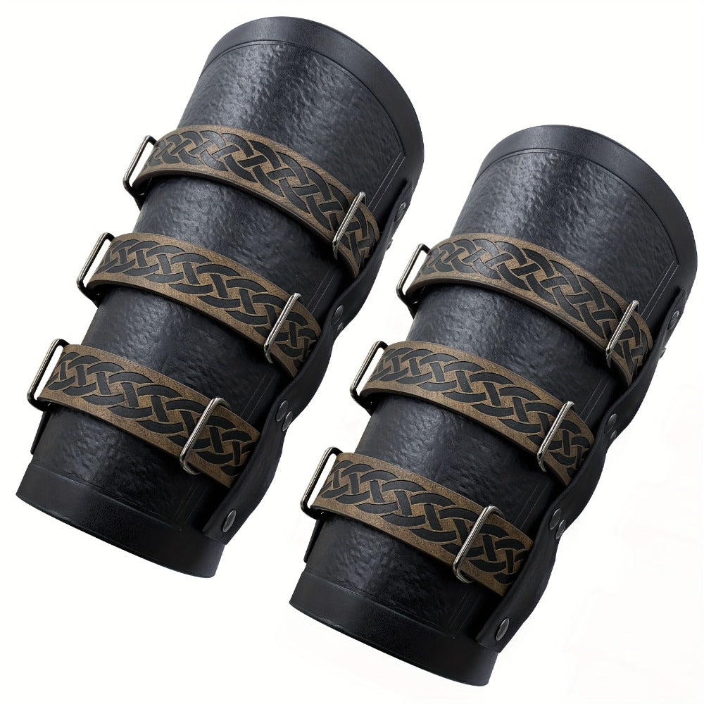 Embossed Renaissance LARP Cosplay Costume Accessory for Halloween, Stage Performance & Photography, Brown & Black, 2 pc – Medieval Faux Leather Bracers Viking - product image 8