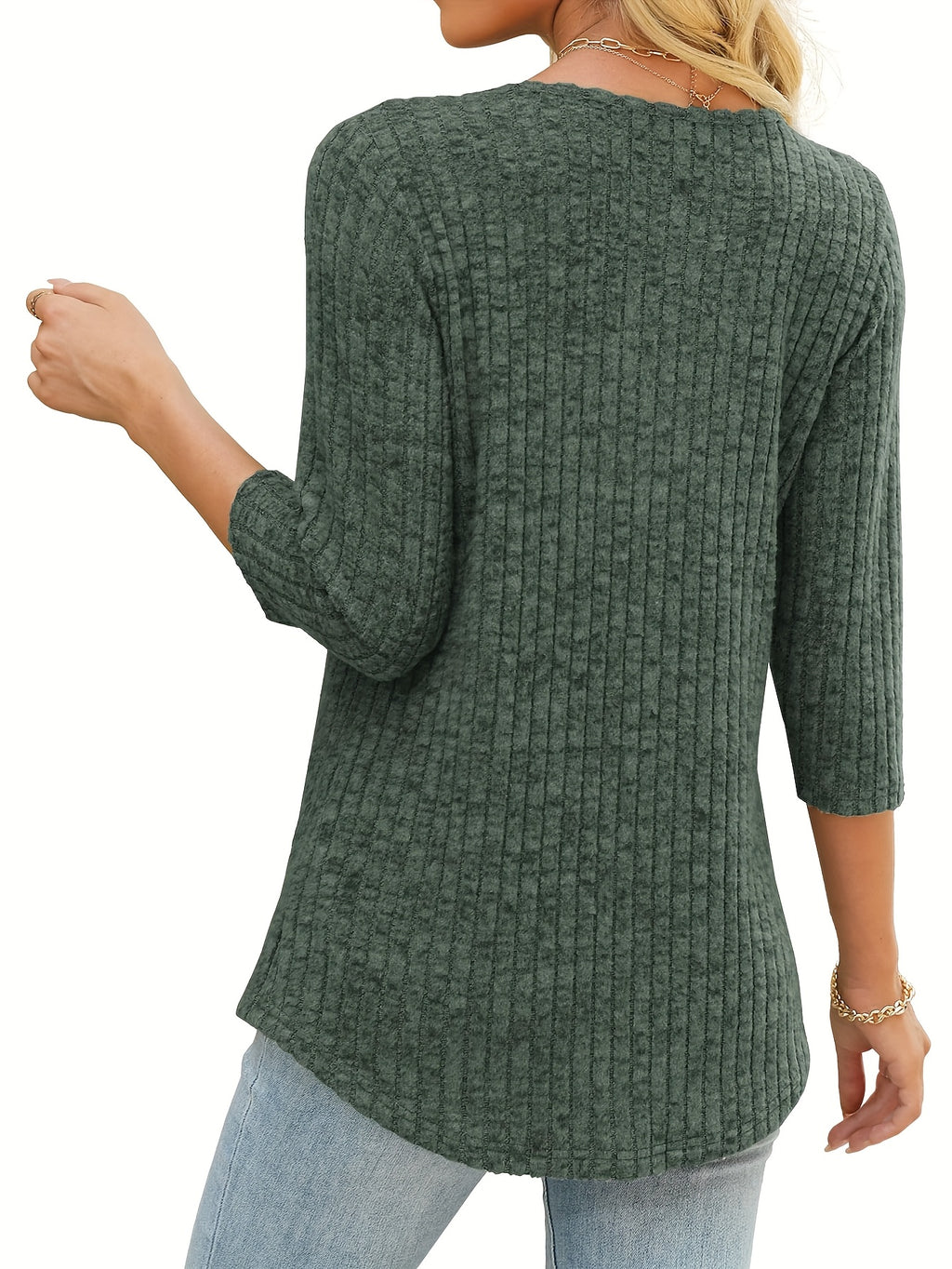 Casual Pullover with 3/4 Sleeves for Women, Featuring a Light and Loose Fit, and a Cross V-Neck Design - product image 10