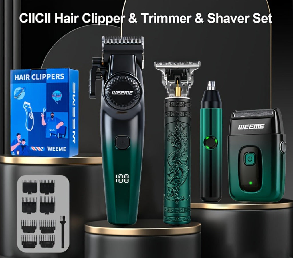 Hair Cutting Set 4pcs Professional - Electric Hair Clipper, Electric Shaver, T-Blade Trimmer & Nose Hair Trimmer, Gradient Green Gift Box, Precise Grooming Kit for Home Use & Gift - product image 13