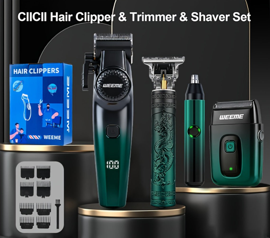 Hair Cutting Set 4pcs Professional - Electric Hair Clipper, Electric Shaver, T-Blade Trimmer & Nose Hair Trimmer, Gradient Green Gift Box, Precise Grooming Kit for Home Use & Gift - product image 13