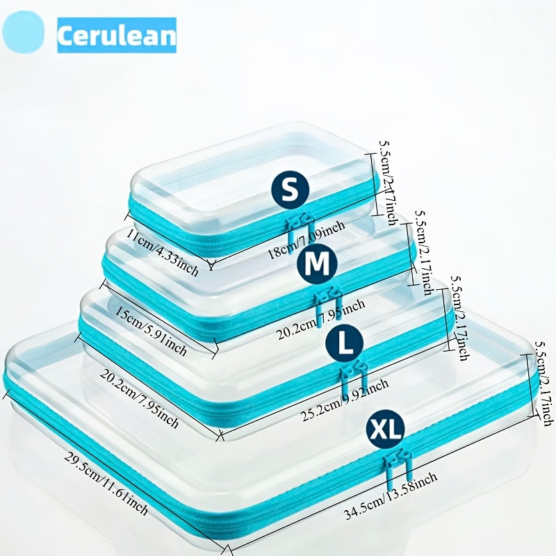 Clear Storage Box Set 4 Pcs Hard Transparent Zipper Organizer Plastic Case S M L XL Makeup Cosmetics Snacks Stationery Kids Toys Multi-Color Purple Blue Pink White - product image 13