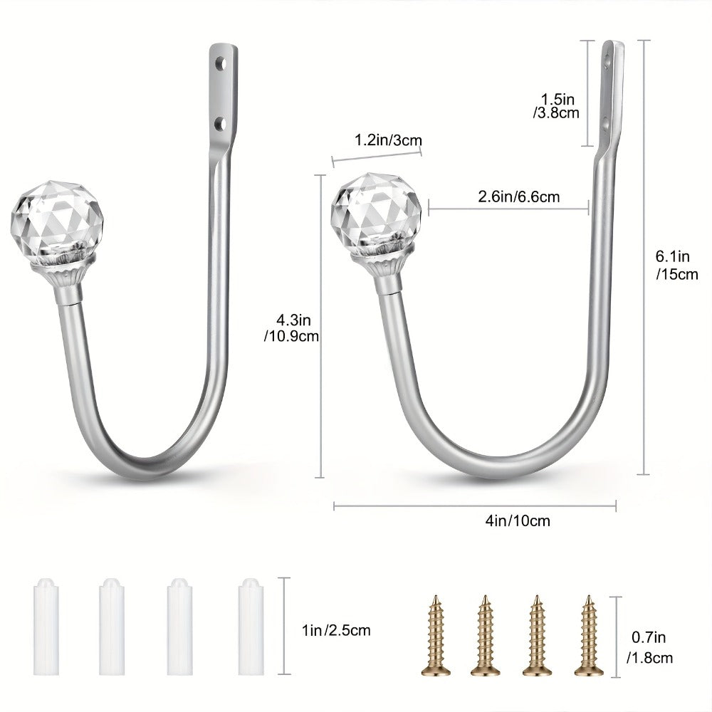 Crystal Curtain Holdbacks Wall Mounted 2-Pack Heavy Duty Metal Drapery Tieback Hooks Home Office Decor - product image 5