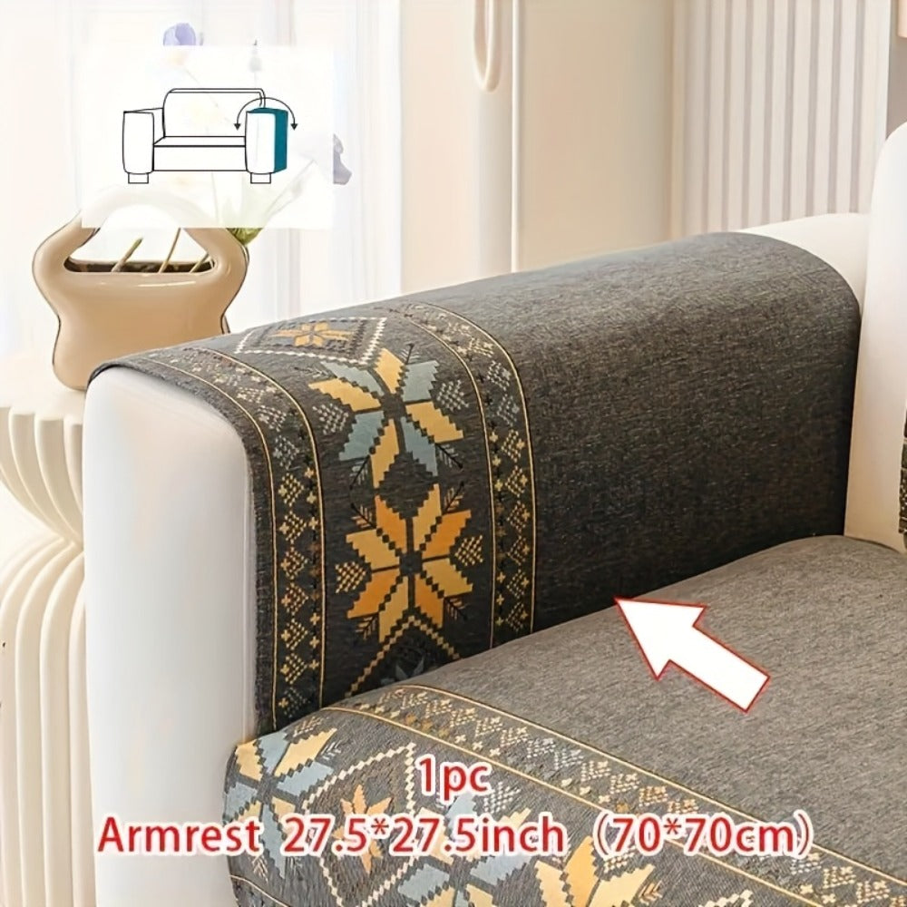 Chenille Sofa Slipcover 1pc Boho Vintage Style - Luxury Non-Slip Removable Four Seasons Universal Couch Cover | Armrest 1 2 3 4 Seater | Dark Gray Light Gray Blue | Living Room Hom - product image 12