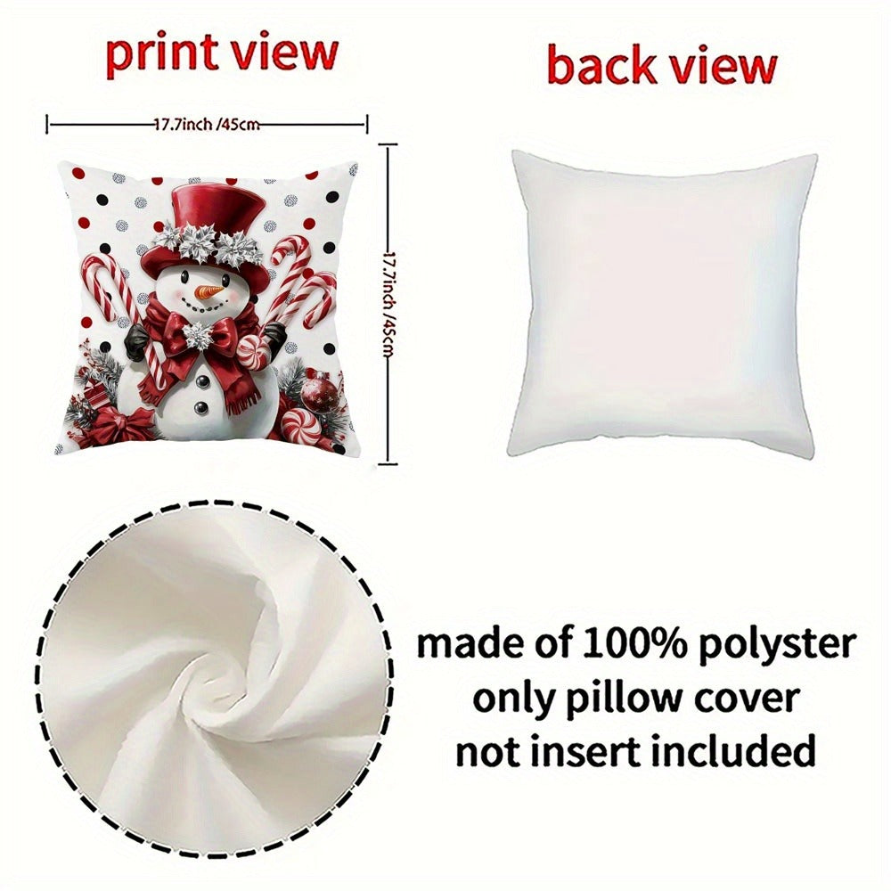 Christmas Throw Pillow Covers 4pcs Set - Snowman Candy Cane Buffalo Plaid Polyester 18x18in Decorative Cushion Covers with Zipper for Holiday Winter Living Room Bedroom Sofa Bed De - product image 3