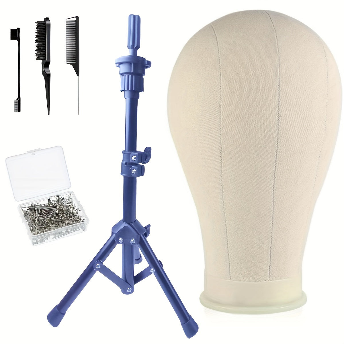 Wig Stand with Mannequin Head Canvas Block 22 Inch Tripod T-Pins Bristle Brush | Complete Wig Styling Kit for Home Salon Cosplay DIY Wig Making - product image 6