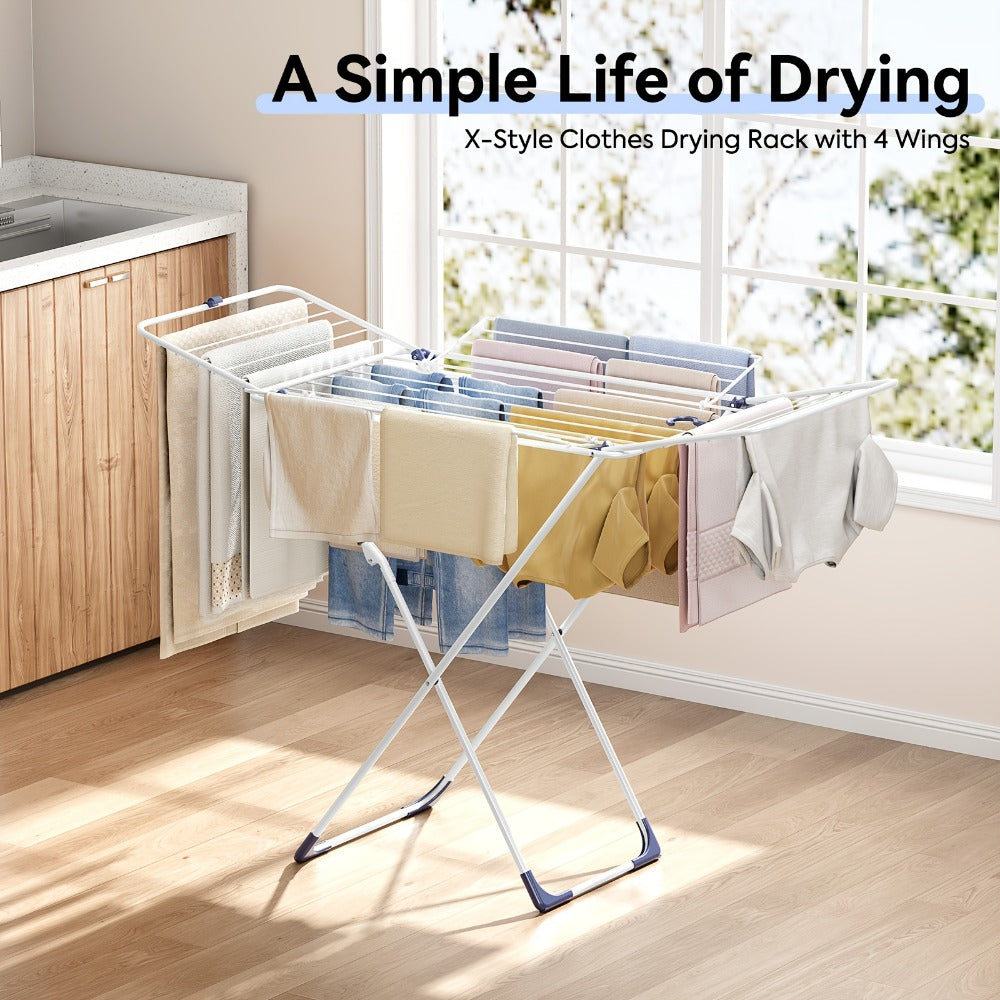 Clothes Drying Rack Foldable 4-Wing Large Capacity Metal Laundry Rack Free Standing Indoor Outdoor Space Saving Airer 55x38 In - product image 2