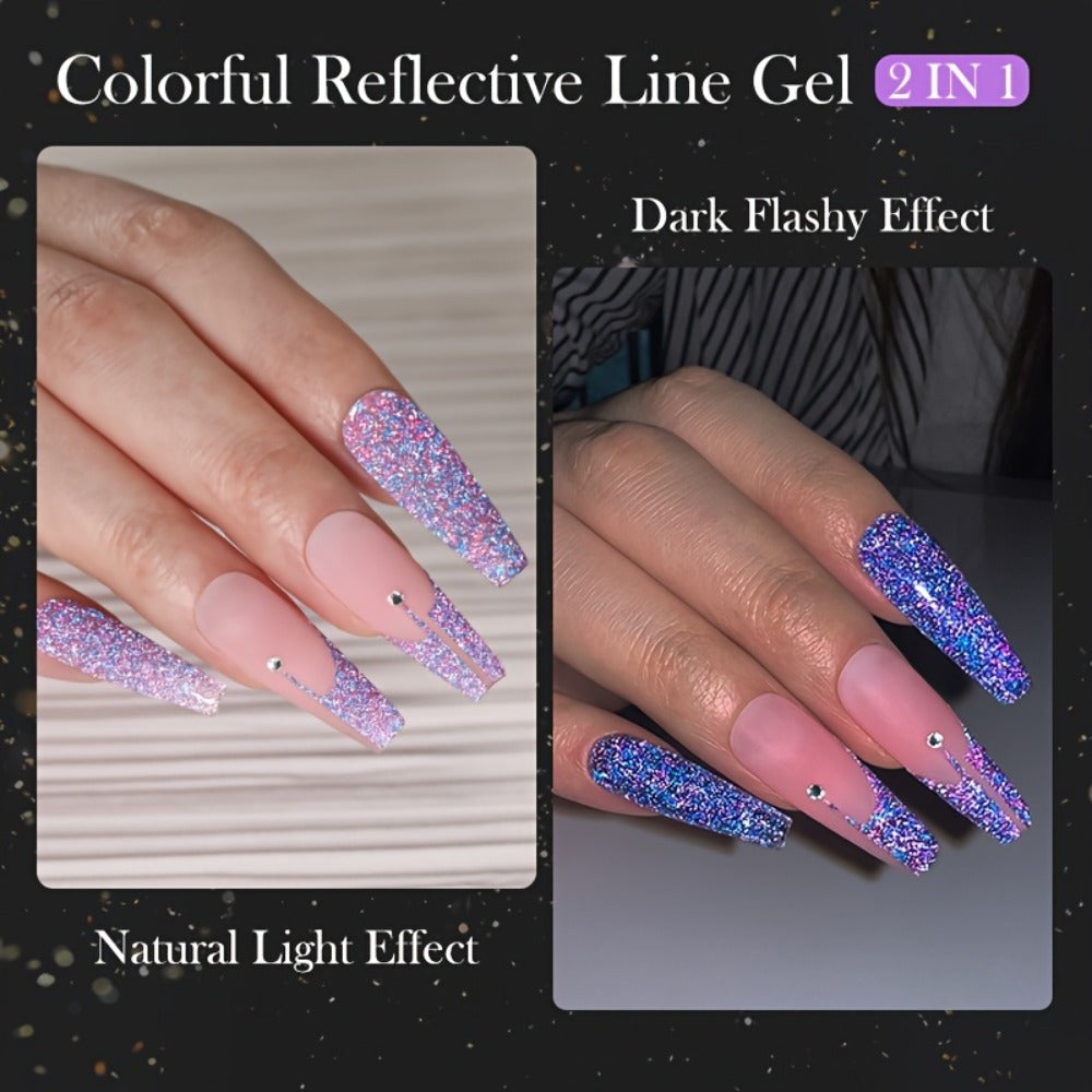 Reflective Glitter Line Gel Nail Art Set LILYCUTE Sparkling Stripe 3pcs 5ml Each - Ultra-Thin Pull Line Drawing Graffiti Gel Polish LED UV Cured DIY Home Manicure for Women - product image 8