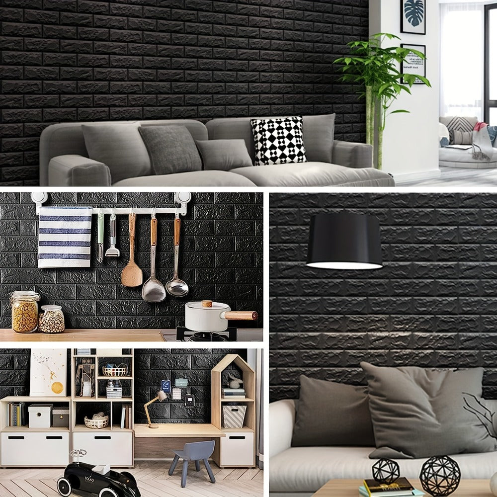 3D Foam Brick Wall Sticker 100 Pieces Self Adhesive Waterproof Soft Wallpaper Panel for Living Room Bedroom Bathroom Kitchen Home Decor White Rock Black Rock Red Marble Flower - product image 7