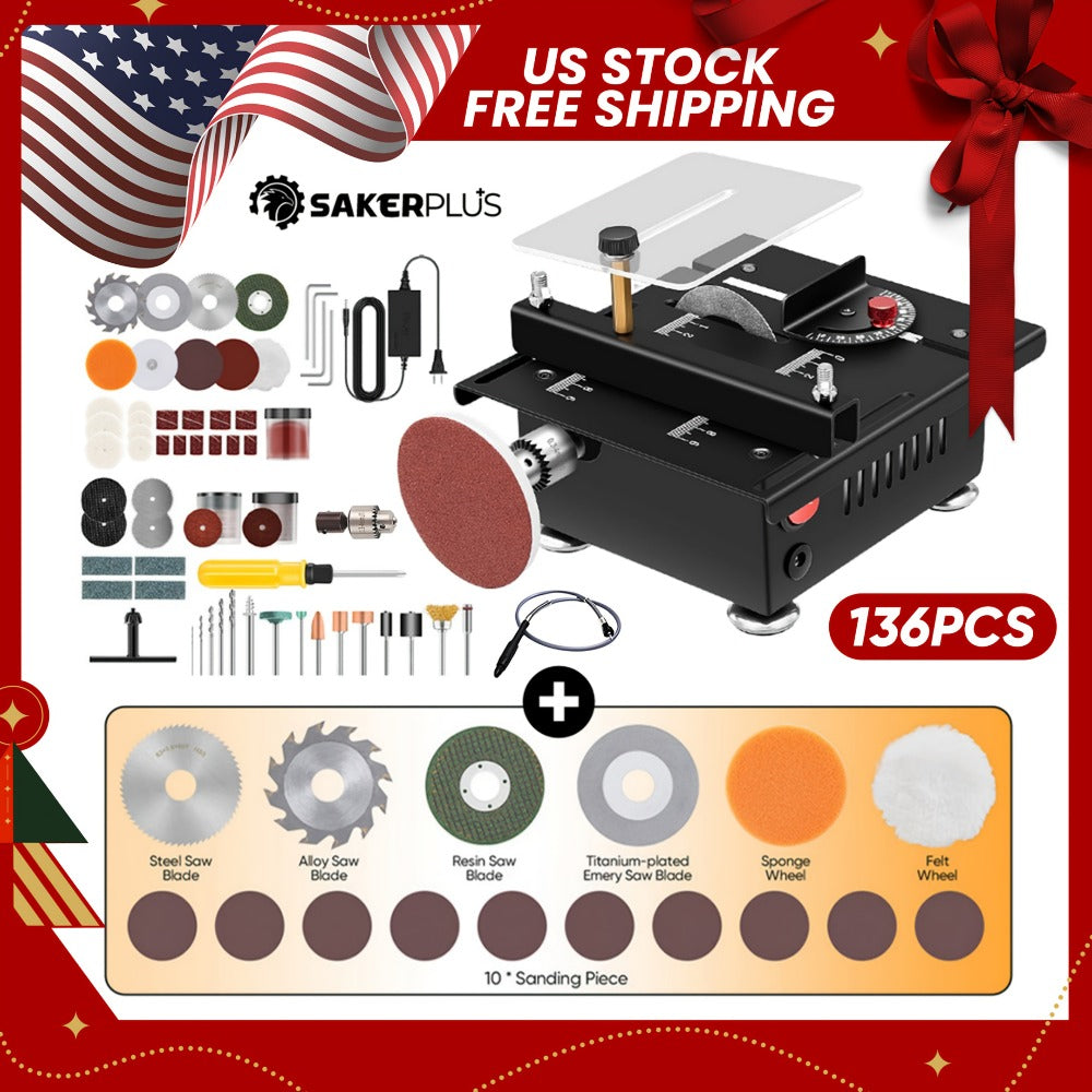 SakerPlus Mini Table Saw - 120/136pcs Multifunctional Portable All-in-One Machine, 7-Speed Adjustable, Cutting Sanding Carving Drilling for Metal, Wood & Aluminum, DIY Power Tool G - product image 2