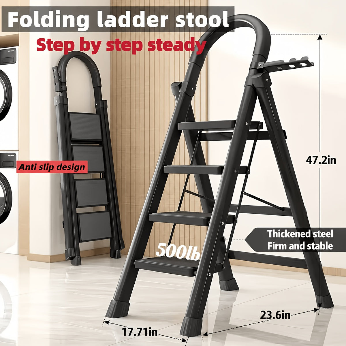 1pc Heavy-Duty 2/3/4/5-Step Portable Folding Ladder, 500 Lbs Load Capacity, Durable Plastic Material with Non-Slip Steps, Lightweight and Portable, Suitable - product image 22