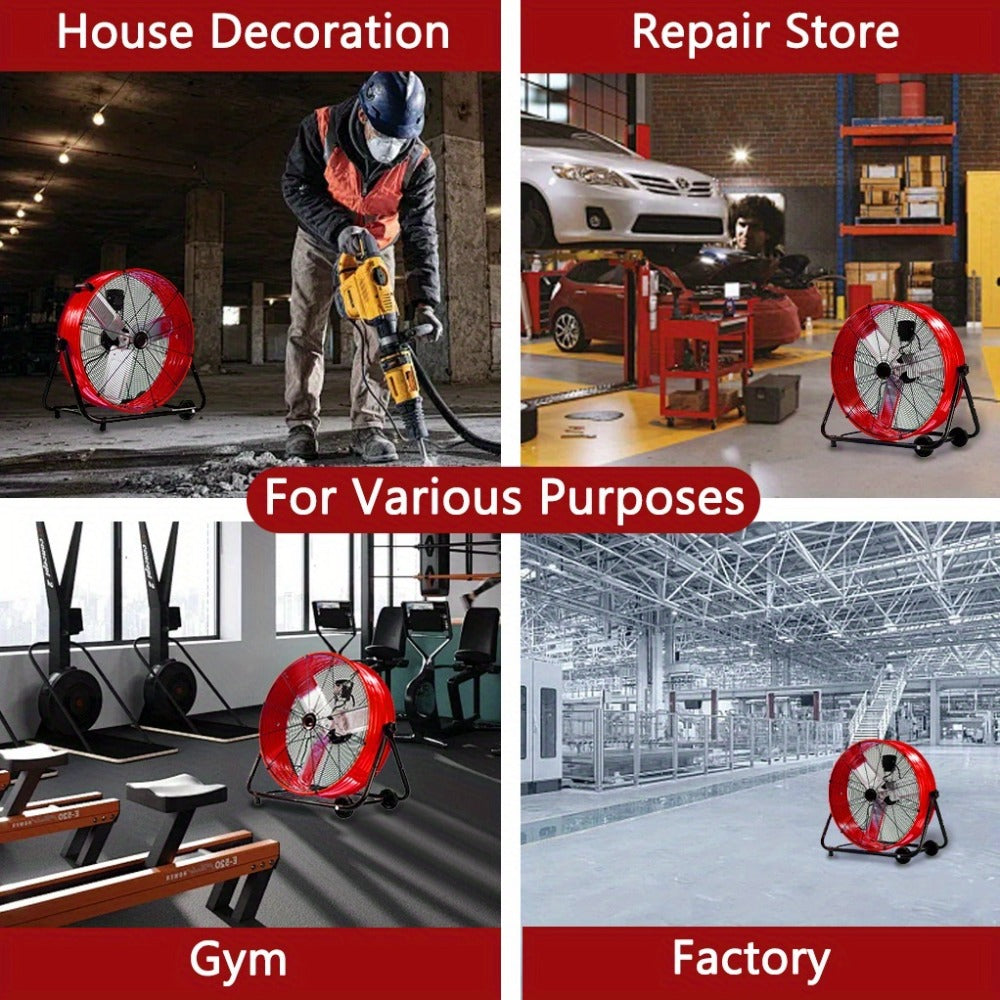 Industrial Floor Fan 24 Inch 9000 CFM Heavy Duty Drum Fan 3-Speed 360 Degree Tilt with Casters and Handle for Warehouse Garage Patio Workshop Gym Large Area Cooling - product image 10