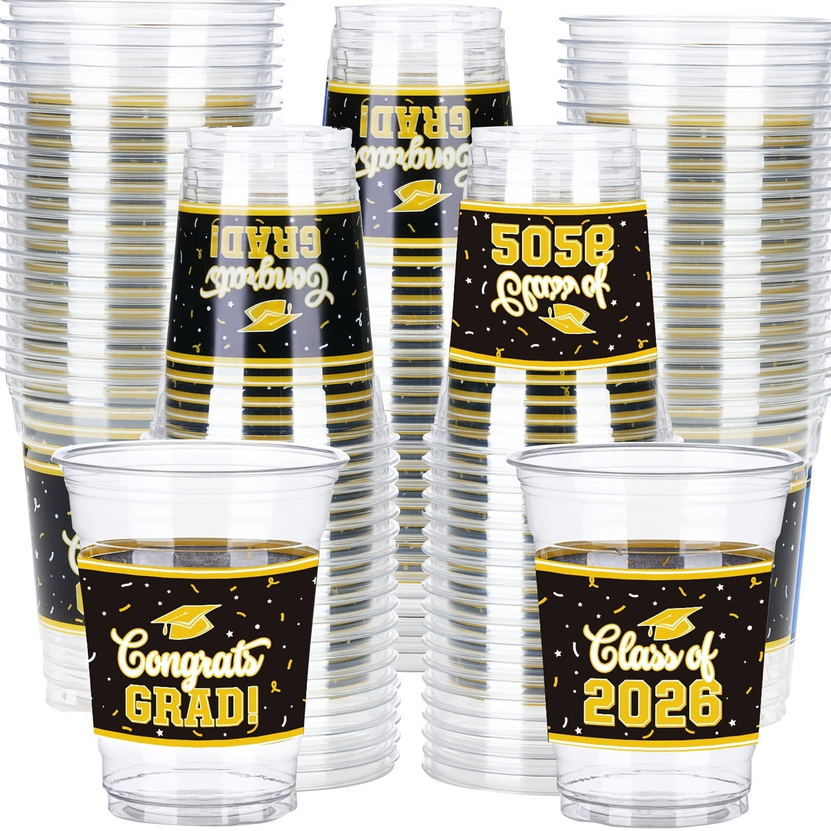 2026 Graduation Party Cups in Black Red Blue Green Purple Maroon for Graduation Ceremony, Reception, Celebration & School Color Party Drinkware Bulk | Graduation Plastic Mugs 100 Pack 14oz