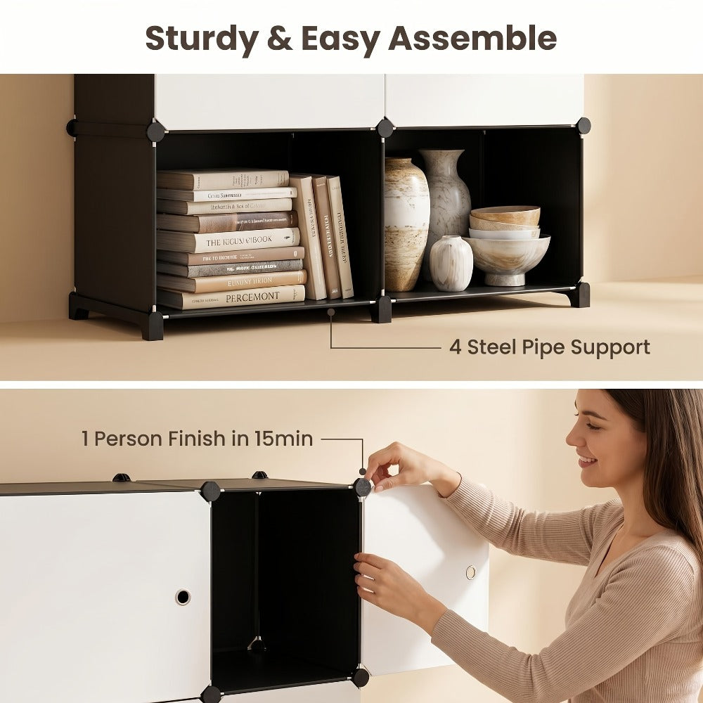 Modular Storage Cabinet with Magnetic Door, 3-Tier & 4-Tier Closet Organizer, Large Capacity Wardrobe Storage Unit, Dust-Proof Odor-Free Stackable Shelves, Easy Assembly for Bedroo - product image 9