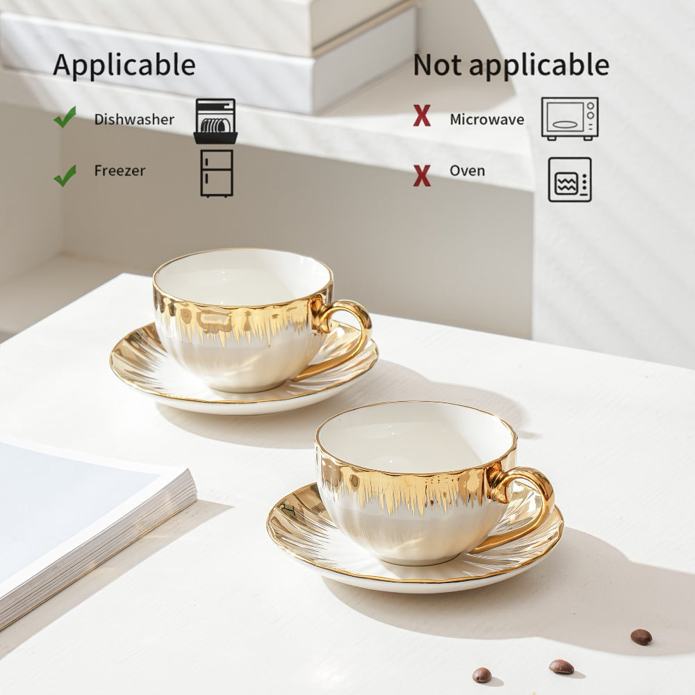European Ceramic Coffee Cup and Saucer Set of 6 – Light Luxury 8.45oz Porcelain Tea Cups with Plates | Elegant Floral Dinnerware for Wedding Mother's Day Holiday Gift - product image 4