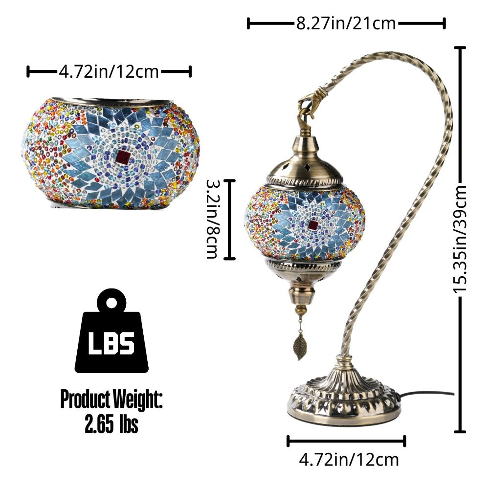 Mosaic Table Lamp Turkish Moroccan Style Handmade Swan Neck Glass Bedside Lamp 3 Color Modes LED Bulb Included Metal Base for Bedroom Living Room - product image 18