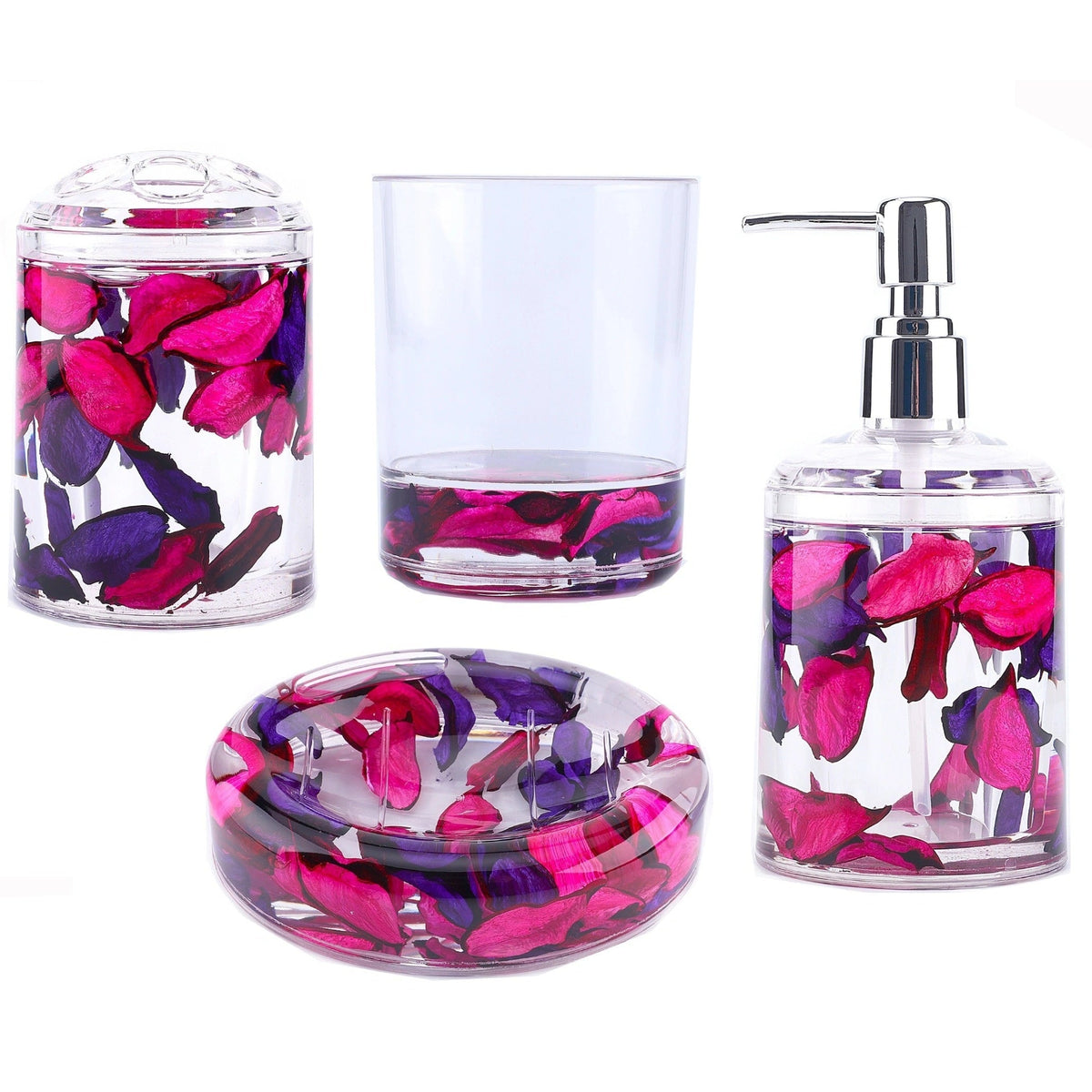 Bathroom Accessory Set 4-Piece 3D Floating Motion Acrylic Liquid Vanity Kit - Tumbler, Toothbrush Holder, Soap Dispenser & Soap Dish, Handcrafted Shell & Leaf Decor, Ocean Dolphin  - product image 14
